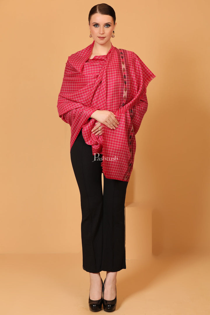 Pashtush India Womens Shawls Pashtush Womens Fine Wool Shawl, Aztec Weave, Woven Design, Fuschia