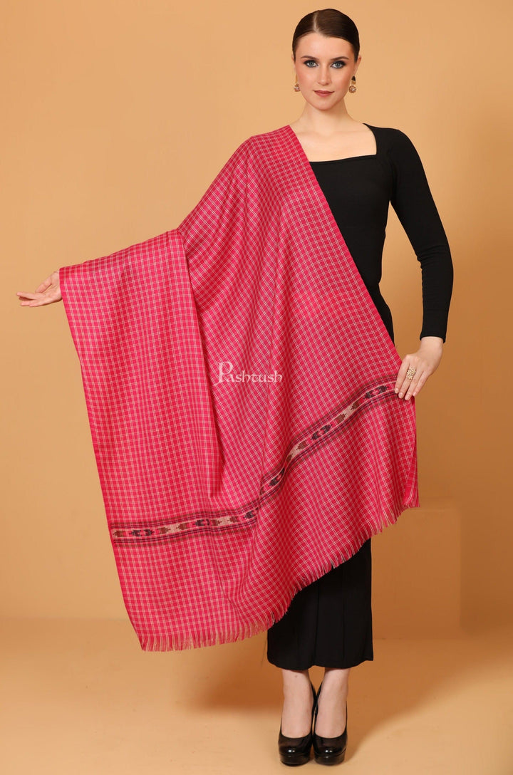 Pashtush India Womens Shawls Pashtush Womens Fine Wool Shawl, Aztec Weave, Woven Design, Fuschia