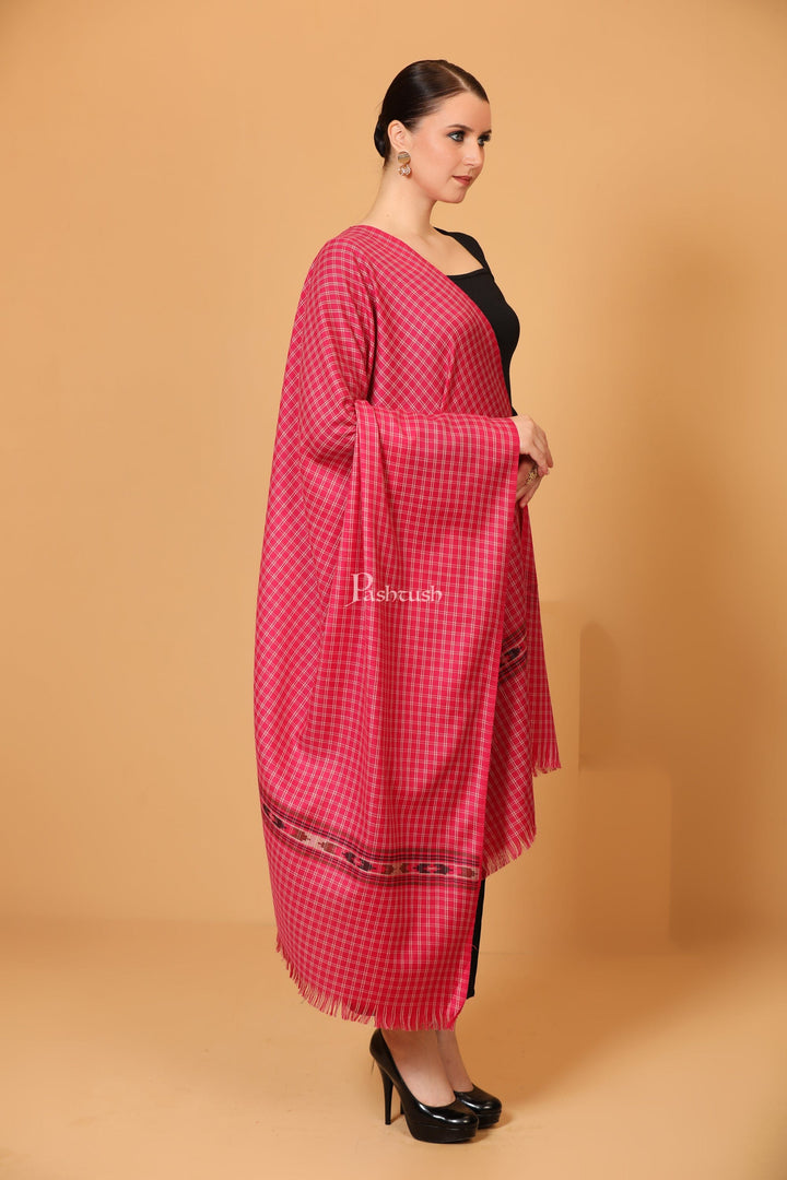 Pashtush India Womens Shawls Pashtush Womens Fine Wool Shawl, Aztec Weave, Woven Design, Fuschia