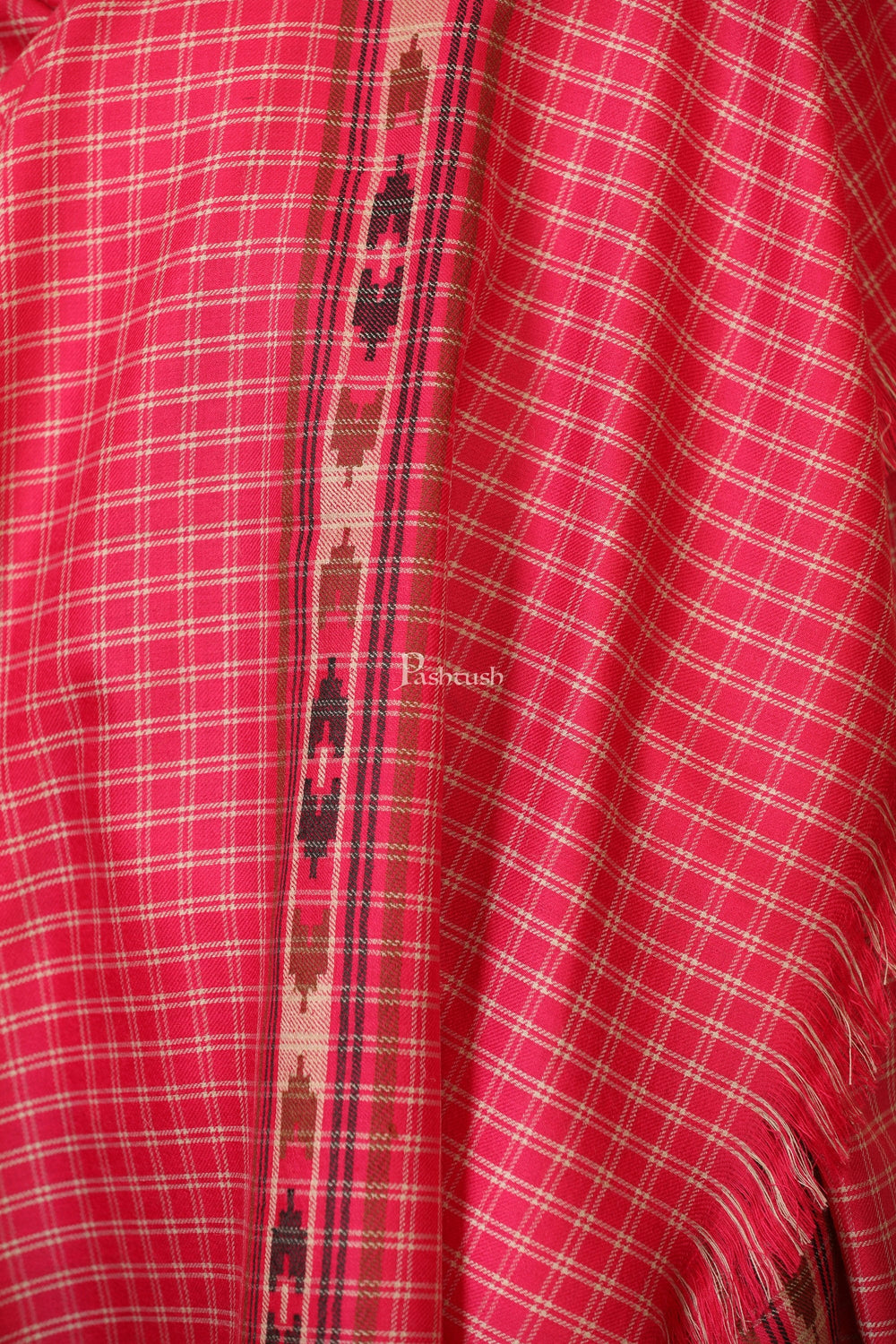 Pashtush India Womens Shawls Pashtush Womens Fine Wool Shawl, Aztec Weave, Woven Design, Fuschia