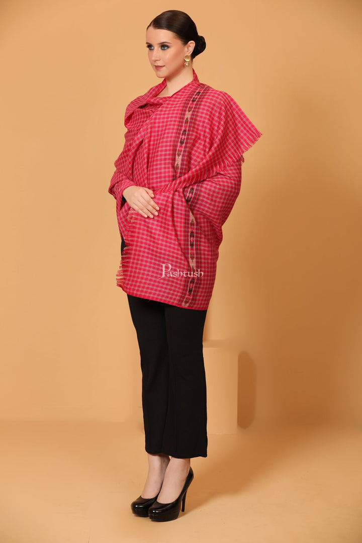 Pashtush India Womens Shawls Pashtush Womens Fine Wool Shawl, Aztec Weave, Woven Design, Fuschia