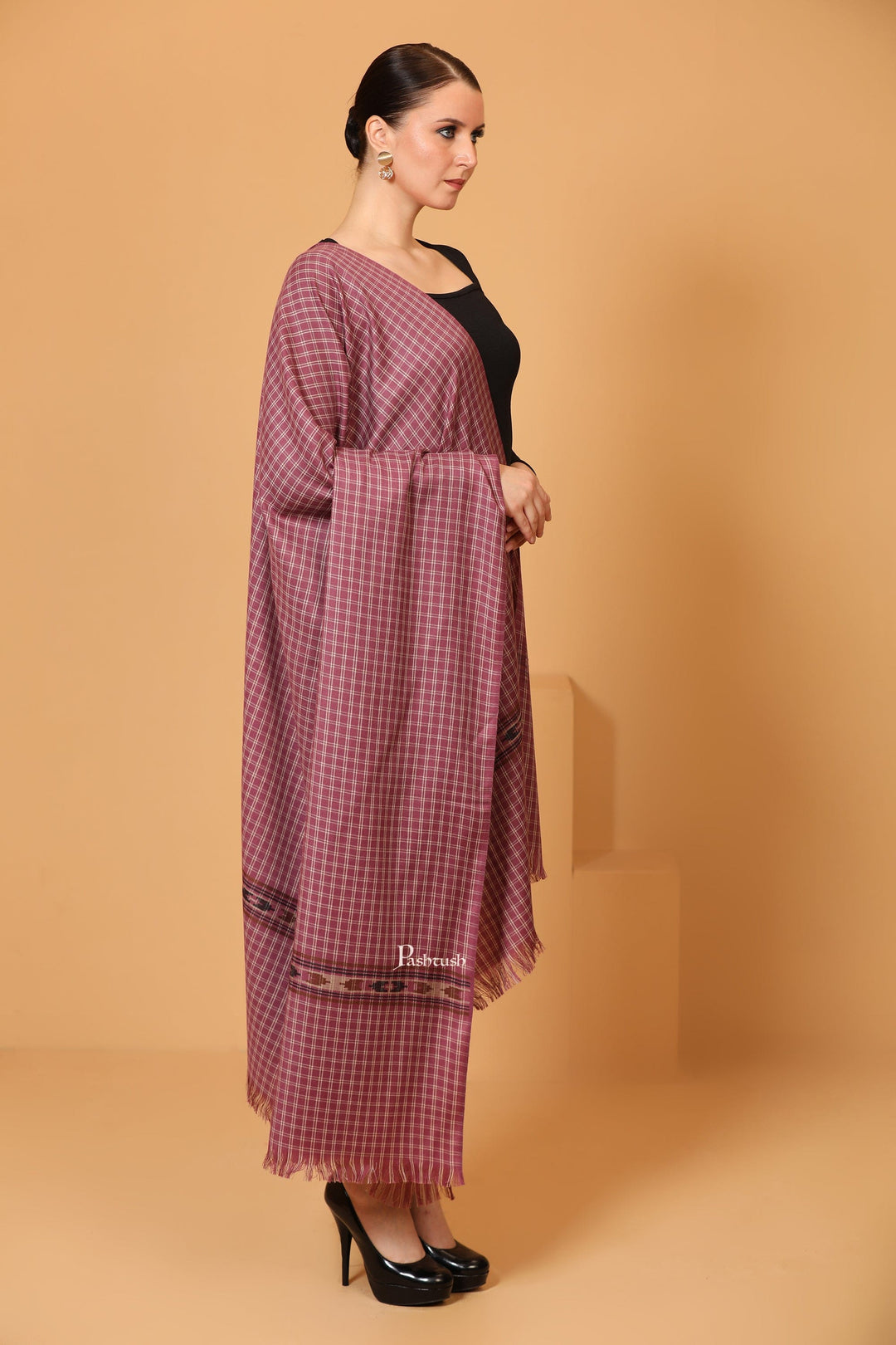 Pashtush India Womens Shawls Pashtush Womens Fine Wool Shawl, Aztec Weave, Woven Design, Peel Lilac