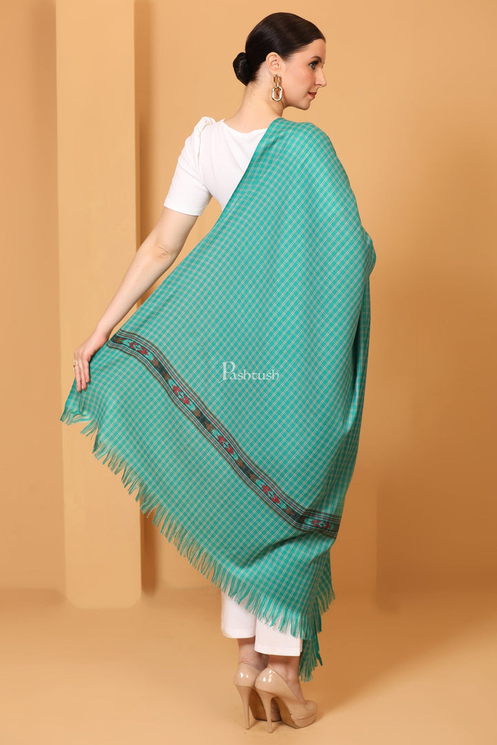 Pashtush India Womens Shawls Pashtush Womens Fine Wool Shawl, Aztec Weave, Woven Design, Sea Green