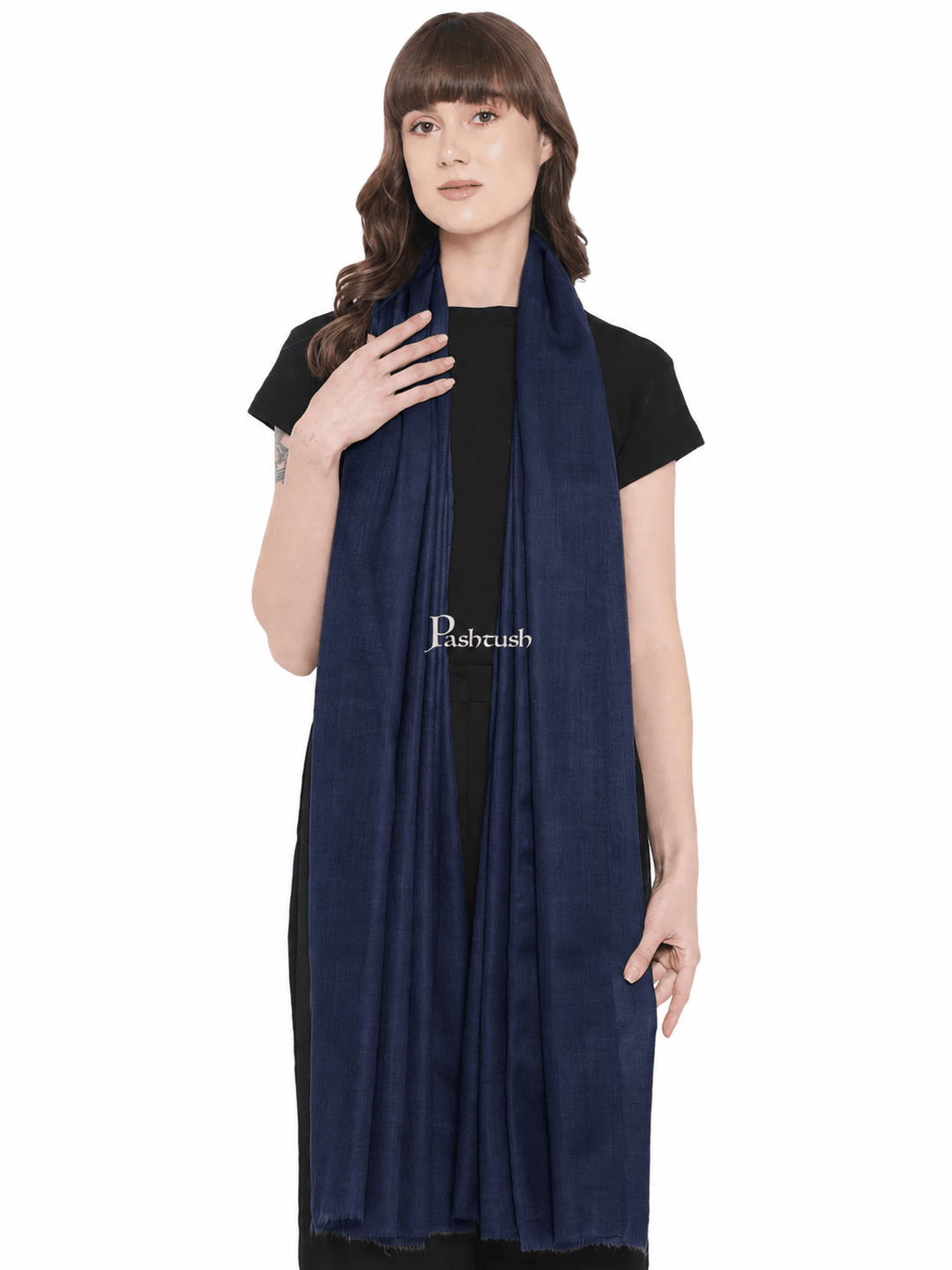 Pashtush India Womens Shawls Pashtush Womens Fine Wool Shawl, Basics, Extra Soft Warm Light Weight, Navy Blue