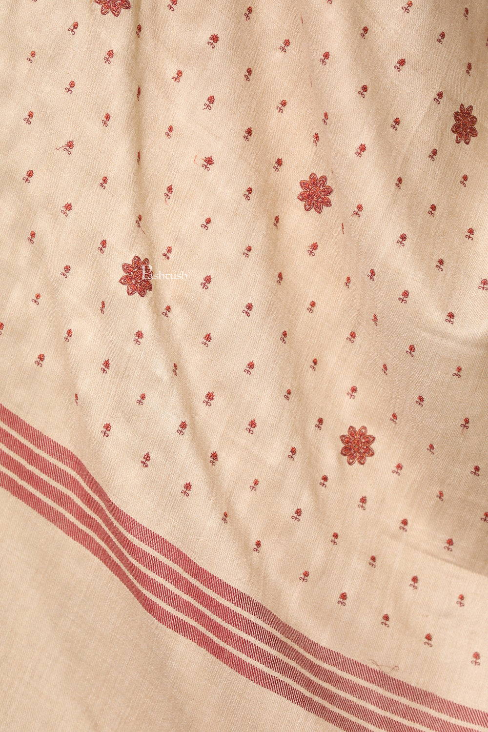 Pashtush India Womens Shawls Pashtush Womens Fine Wool Shawl, Booti Embroidery Design, Beige