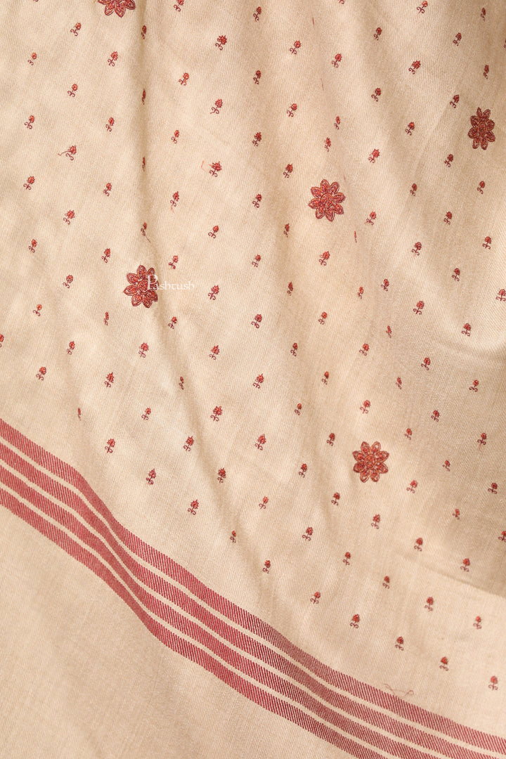 Pashtush India Womens Shawls Pashtush Womens Fine Wool Shawl, Booti Embroidery Design, Beige