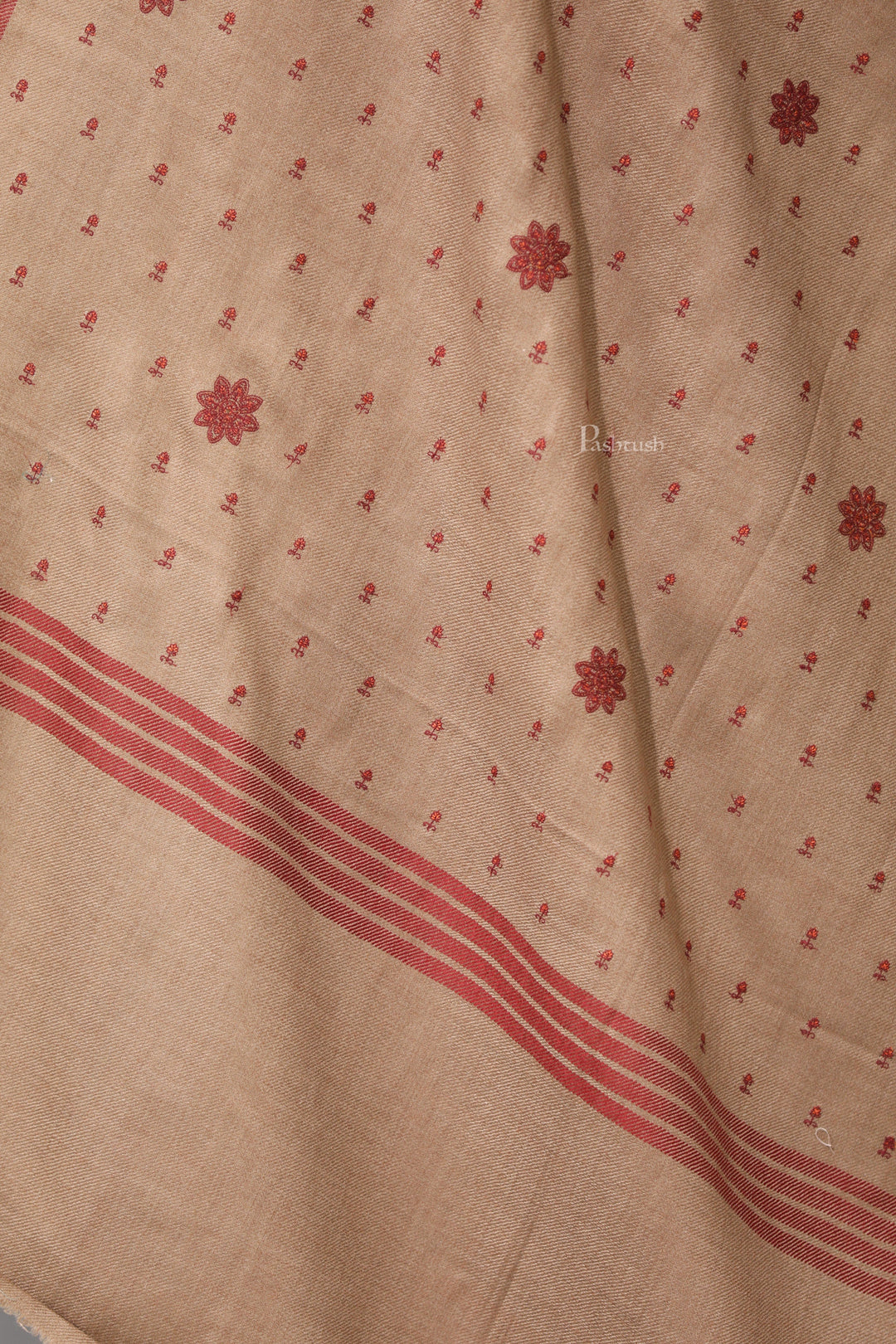 Pashtush India Womens Shawls Pashtush Womens Fine Wool Shawl, Booti Embroidery Design, Beige