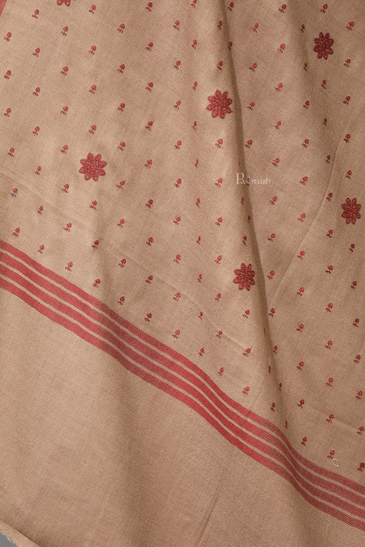 Pashtush India Womens Shawls Pashtush Womens Fine Wool Shawl, Booti Embroidery Design, Beige