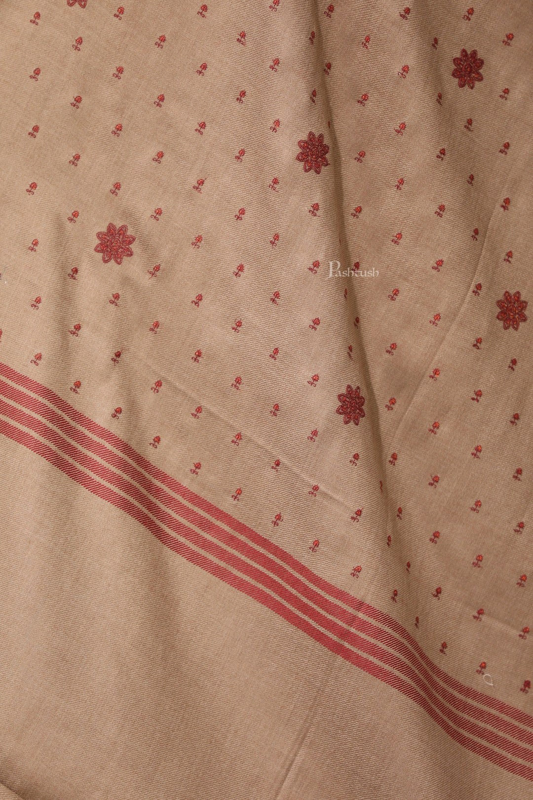 Pashtush India Womens Shawls Pashtush Womens Fine Wool Shawl, Booti Embroidery Design, Beige
