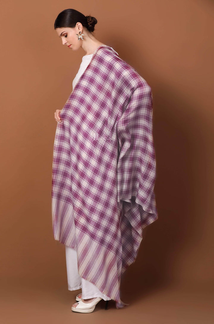 Pashtush India Womens Shawls Pashtush Womens Fine Wool Shawl, Checkered Design, Majenta