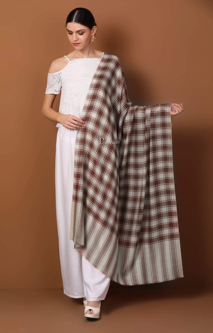 Pashtush India Womens Shawls Pashtush Womens Fine Wool Shawl, Checkered Design, Purple