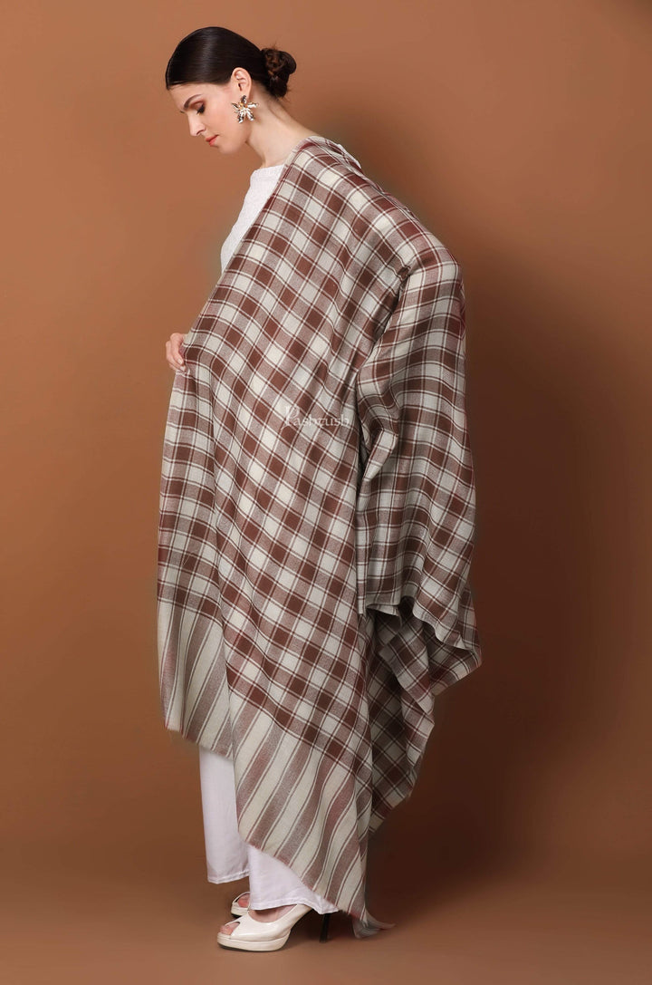 Pashtush India Womens Shawls Pashtush Womens Fine Wool Shawl, Checkered Design, Purple