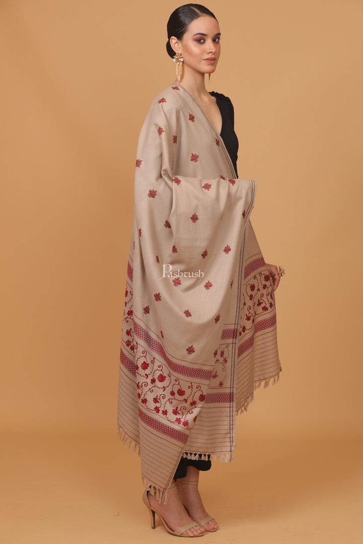 Pashtush India Womens Stoles and Scarves Scarf Pashtush womens Fine Wool shawl, design, Beige