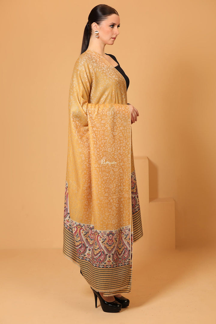 Pashtush India Womens Shawls Pashtush Womens Fine Wool shawl, Ethnic Palla design, Soft and Warm, Marigold
