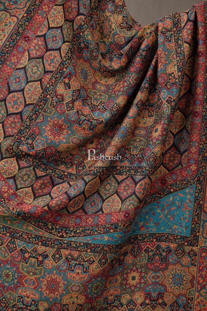 Pashtush India Womens Shawls Pashtush Womens Fine Wool Shawl, Ethnic Weave Design, Multicolour