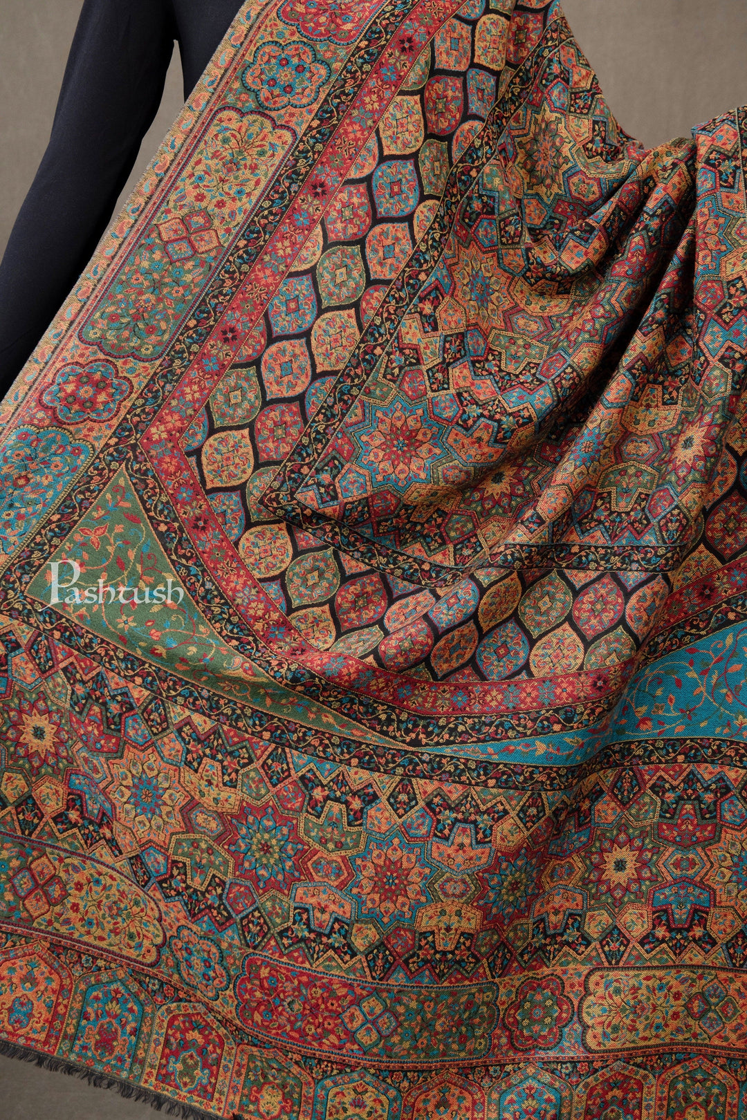 Pashtush India Womens Shawls Pashtush Womens Fine Wool Shawl, Ethnic Weave Design, Multicolour