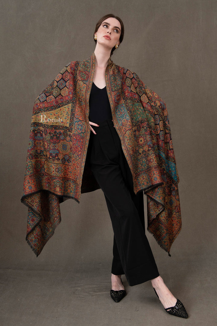 Pashtush India Womens Shawls Pashtush Womens Fine Wool Shawl, Ethnic Weave Design, Multicolour