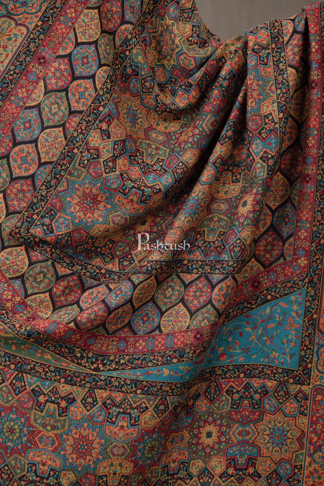Pashtush India Womens Shawls Pashtush Womens Fine Wool Shawl, Ethnic Weave Design, Multicolour