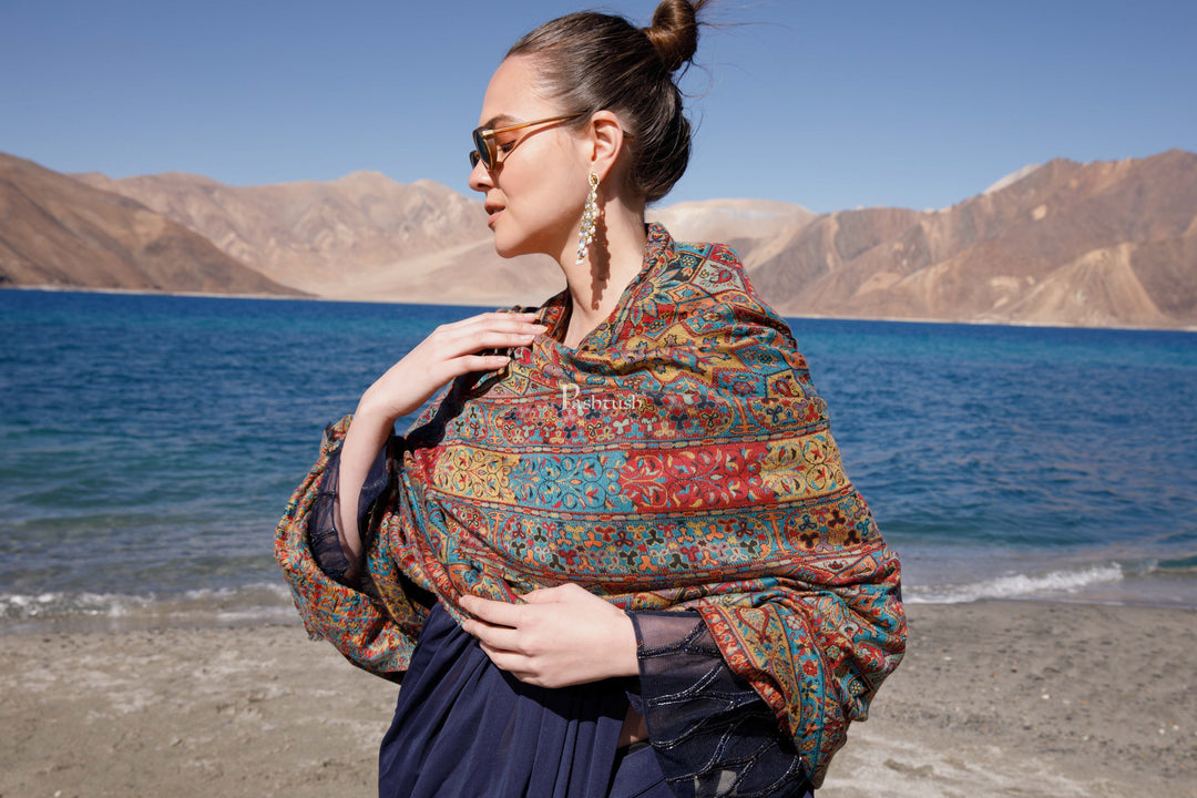 Pashtush India Womens Shawls Pashtush Womens Fine Wool Shawl, Ethnic Weave Design, Multicolour