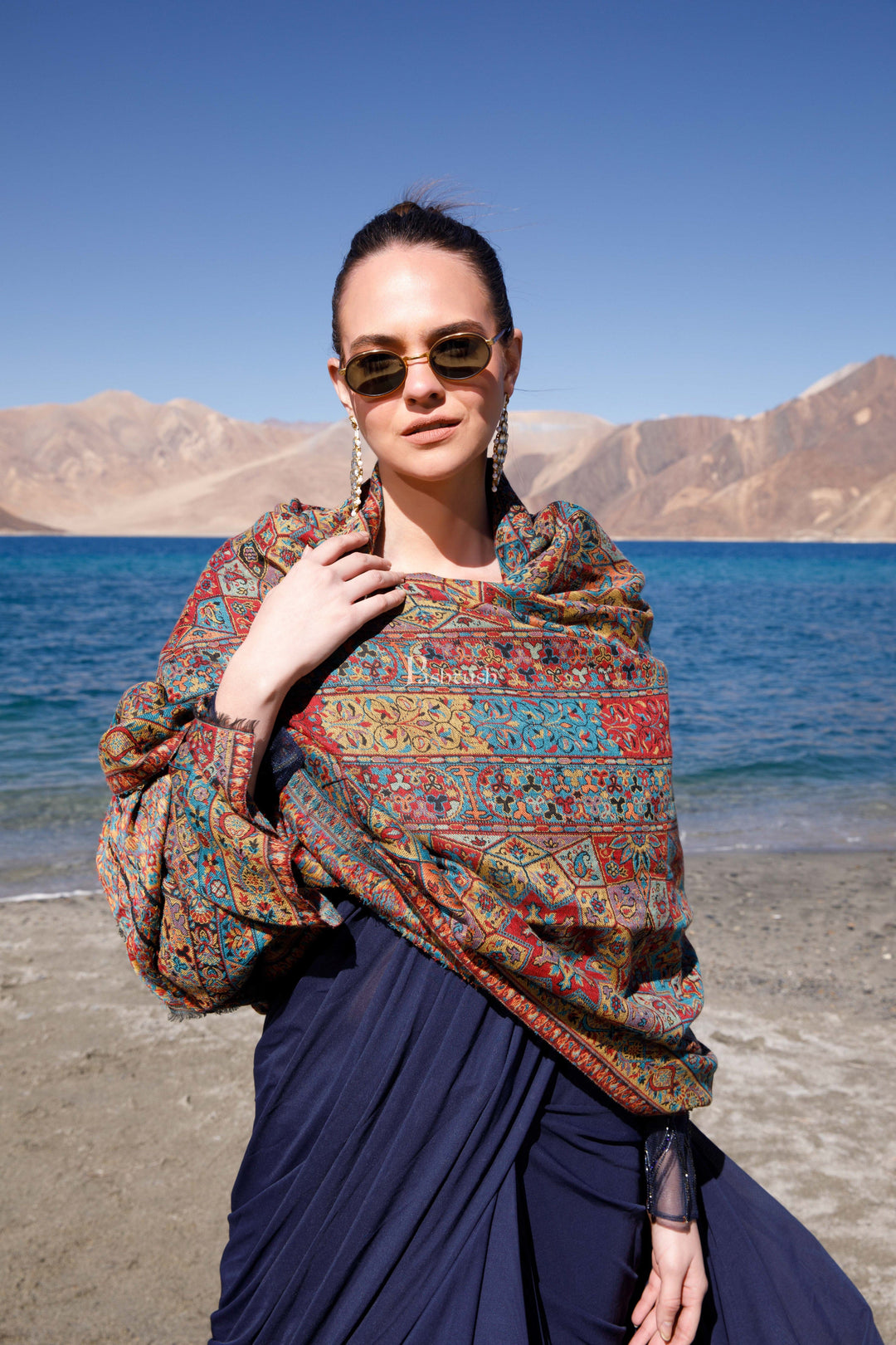 Pashtush India Womens Shawls Pashtush Womens Fine Wool Shawl, Ethnic Weave Design, Multicolour