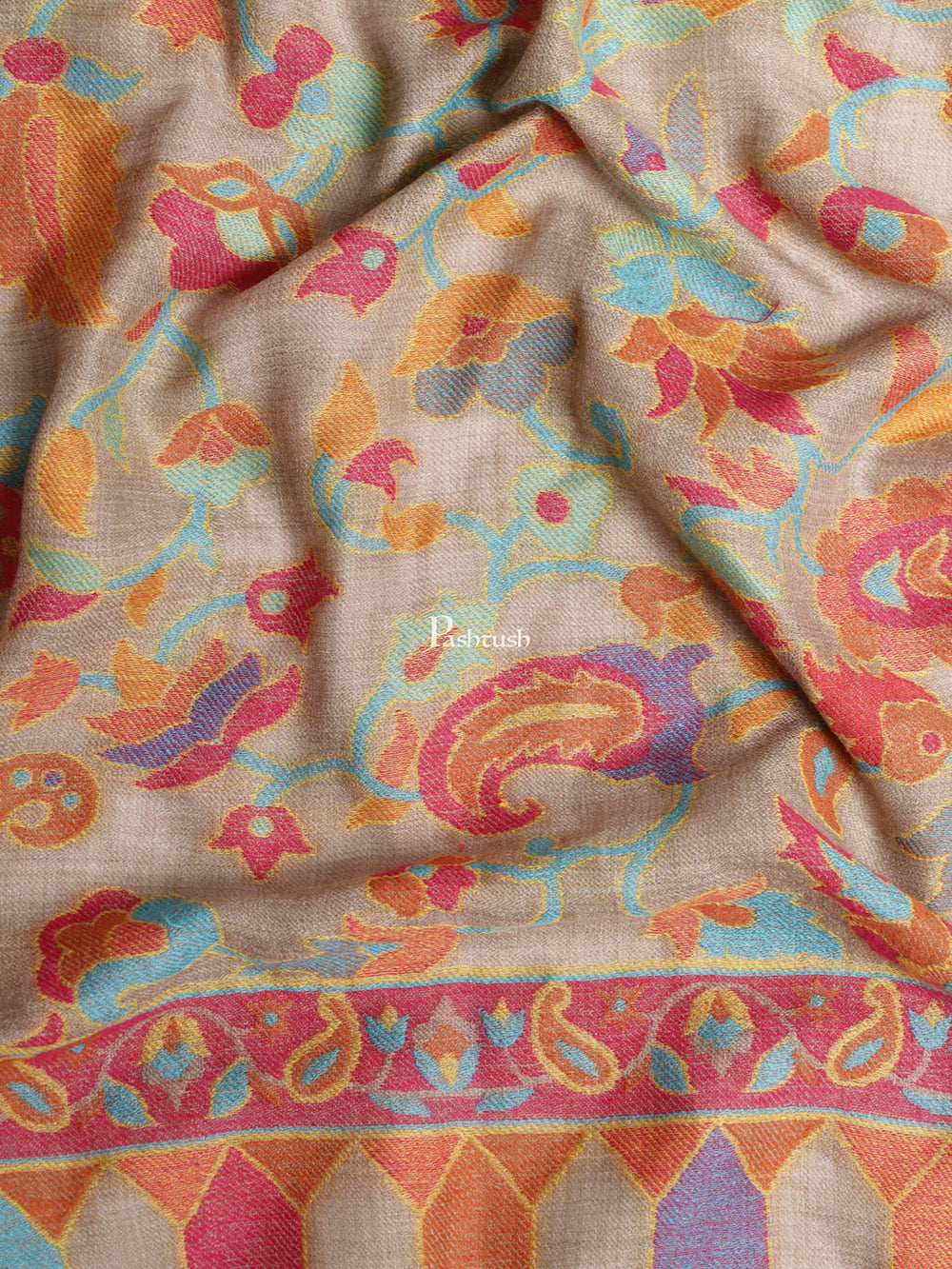 Pashtush India Womens Shawls Pashtush Womens Fine Wool Shawl, Ethnic Weave , Extra Soft and Warm, Light Weight, Pastel Hues