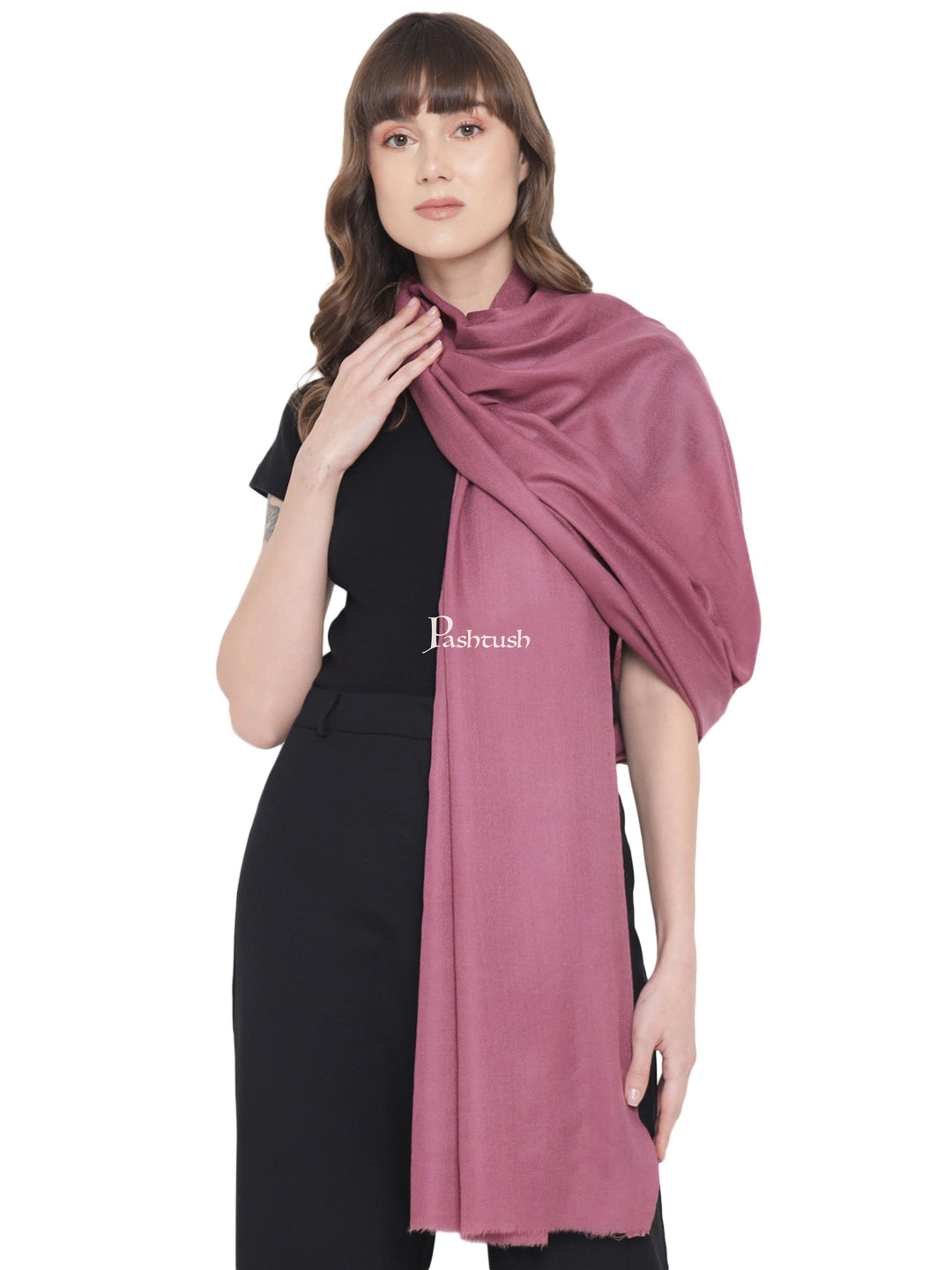 Pashtush India Womens Shawls Pashtush Womens Fine Wool Shawl, Extra Soft Warm - Light Weight, Solid Peel Lilac