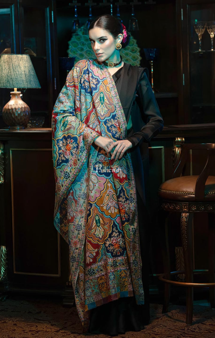 Pashtush India Womens Shawls Pashtush womens Fine Wool shawl, Kalamkari design, Multicolour