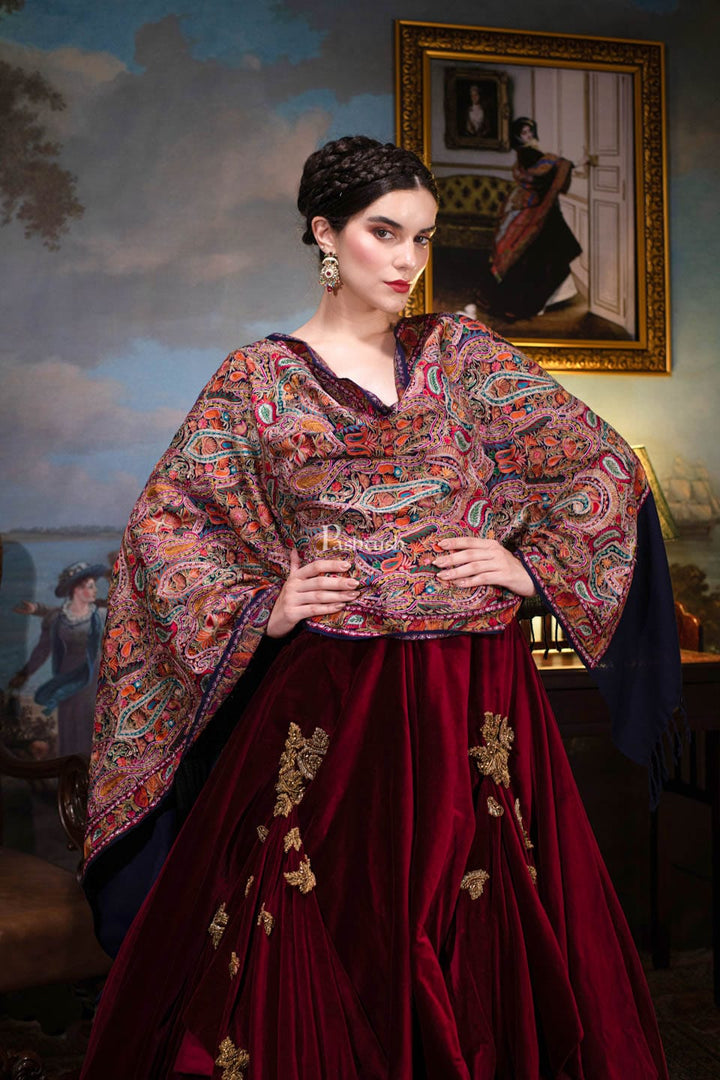 Pashtush India Womens Shawls Pashtush womens Fine Wool shawl, Kalamkari with outline embroidery design, Multicolour