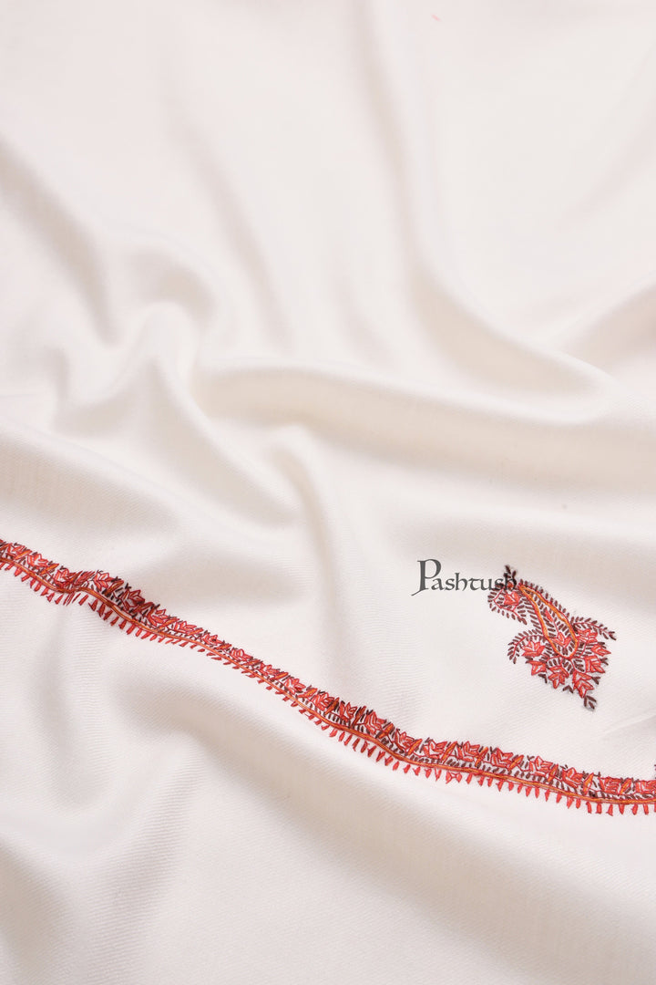 Pashtush India Womens Shawls Pashtush Womens Fine Wool Shawl, Kashmiri Hand Embroidered Kingri Design, Ivory