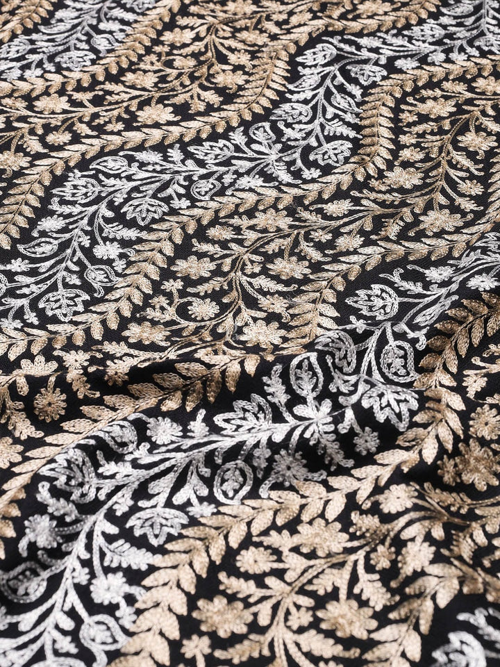 Pashtush India Womens Shawls Pashtush womens Fine Wool shawl, nalki embroidery design, Black