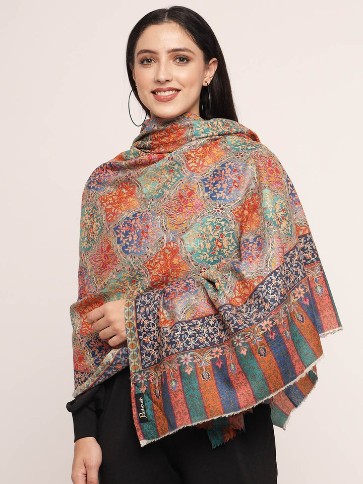 Pashtush India Womens Shawls Pashtush womens Fine Wool shawl, nalki embroidery design, Multicolour