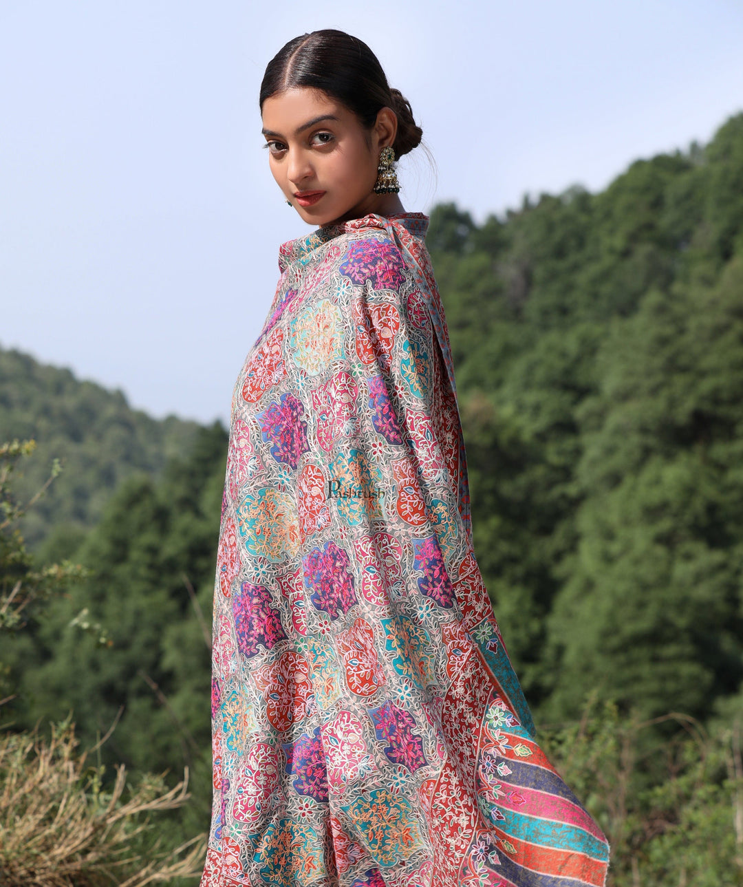 Pashtush India Womens Shawls Pashtush womens Fine Wool shawl, nalki embroidery design, Multicolour