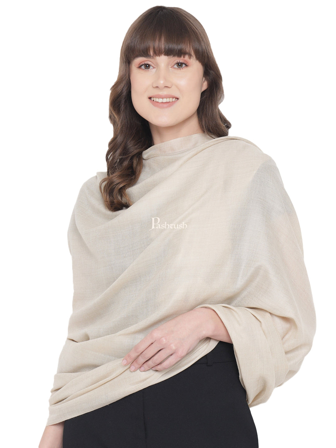 Pashtush India Womens Shawls Pashtush Womens Fine Wool Shawl, Natural, Extra Soft Warm - Light Weight, Beige