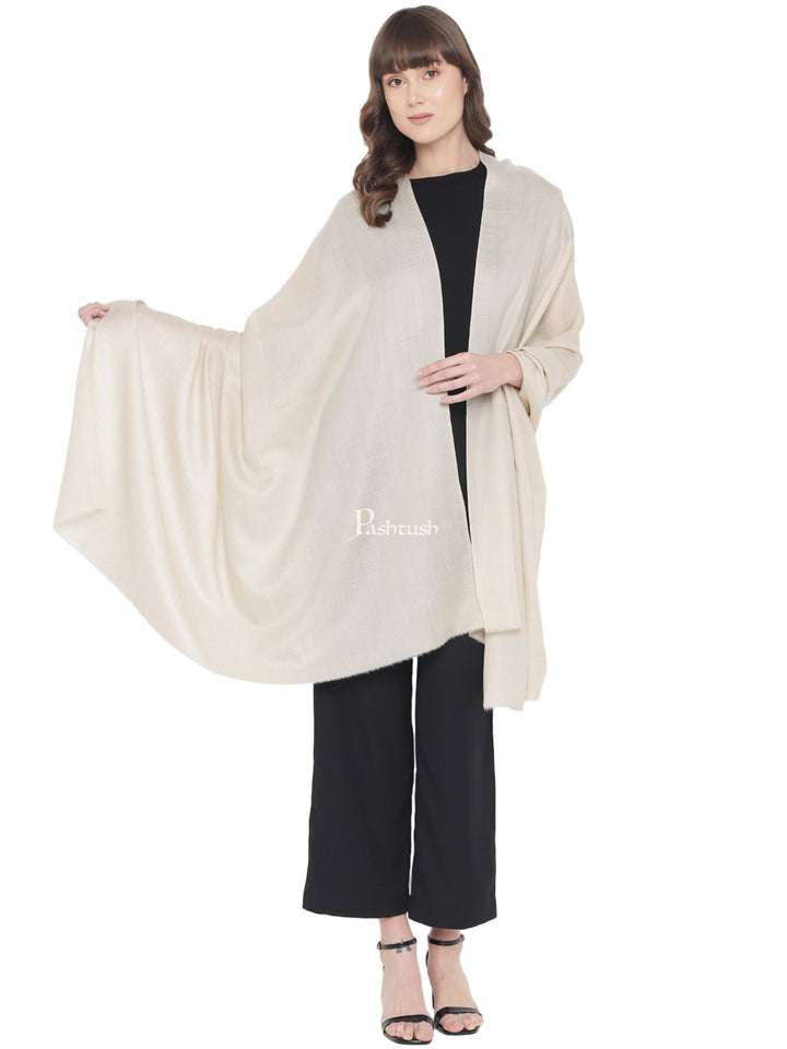 Pashtush India Womens Shawls Pashtush Womens Fine Wool Shawl, Natural, Extra Soft Warm - Light Weight, Beige