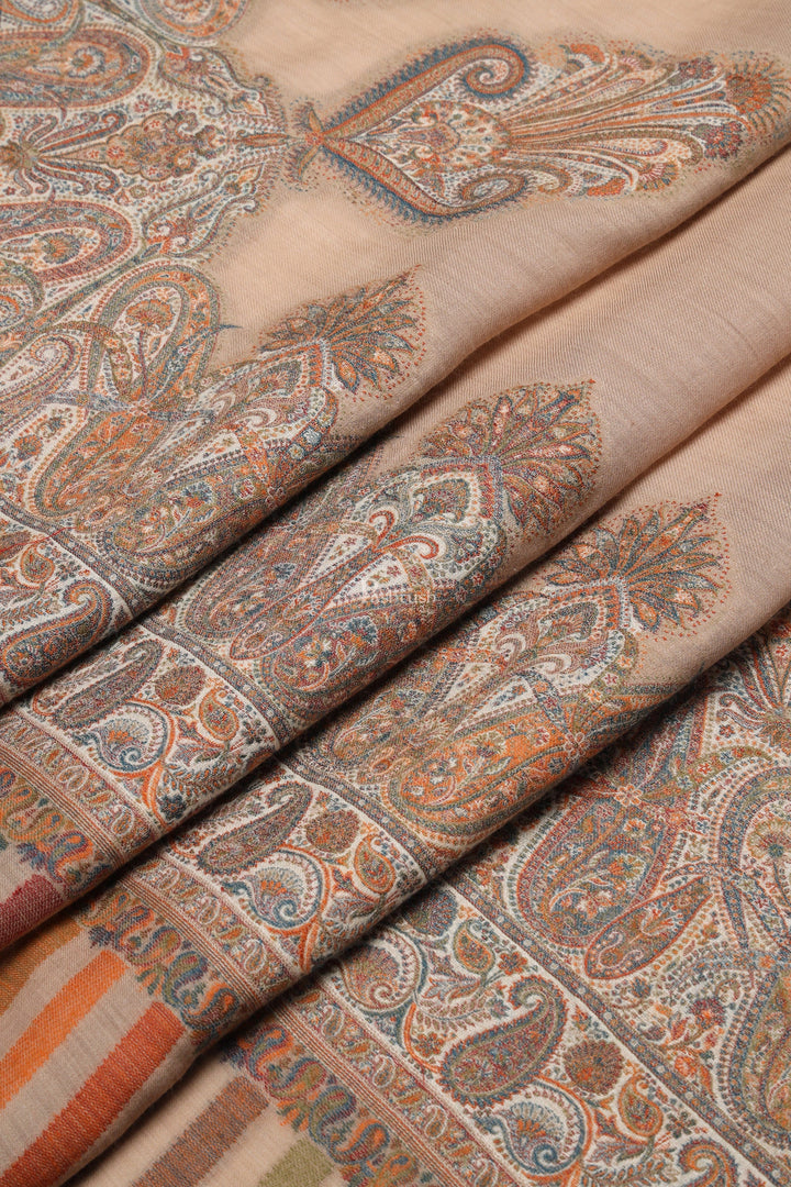 Pashtush India Womens Shawls Pashtush Womens Fine Wool Shawl, Paisley And Border Woven Design, Beige