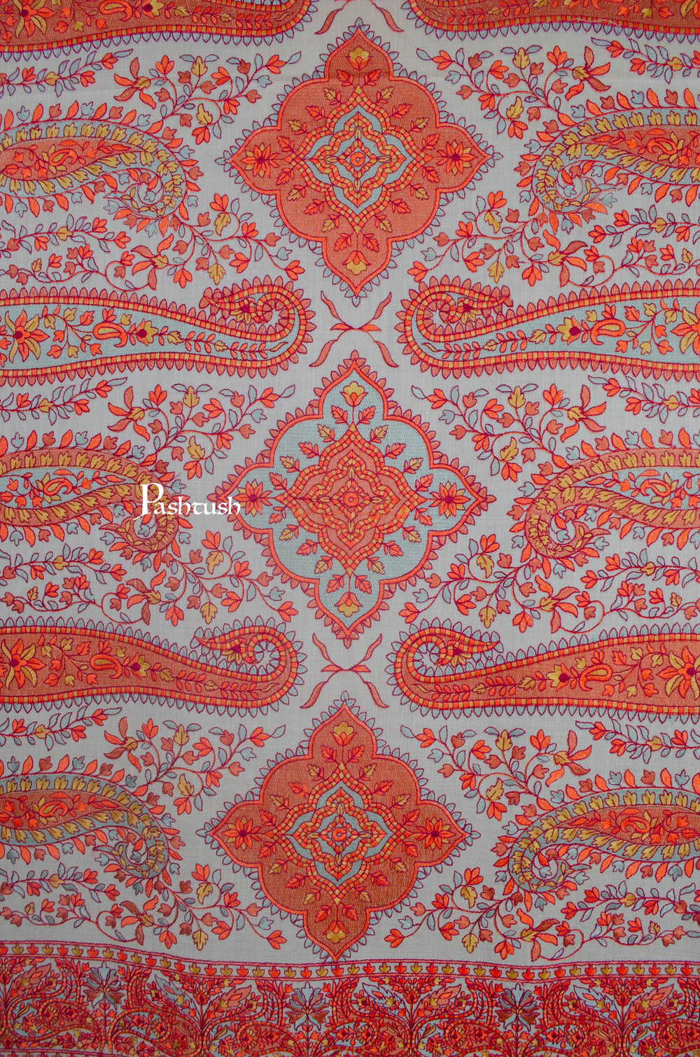 Pashtush India Womens Shawls Pashtush Womens Fine Wool Shawl, Papier Mache Embroidery, Kashmiri Jaal Design, Beige