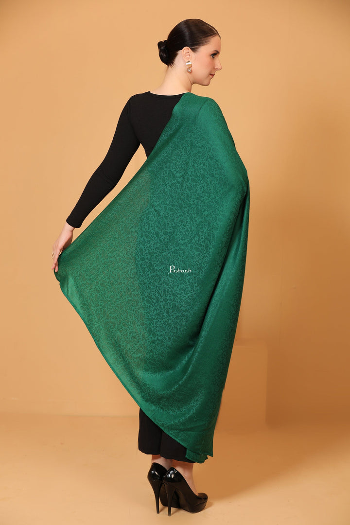 Pashtush India Womens Shawls Pashtush Womens Fine Wool Shawl, Self Paisley Weave, Extra Soft, Rich Green