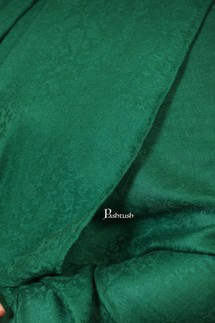 Pashtush India Womens Shawls Pashtush Womens Fine Wool Shawl, Self Paisley Weave, Extra Soft, Rich Green