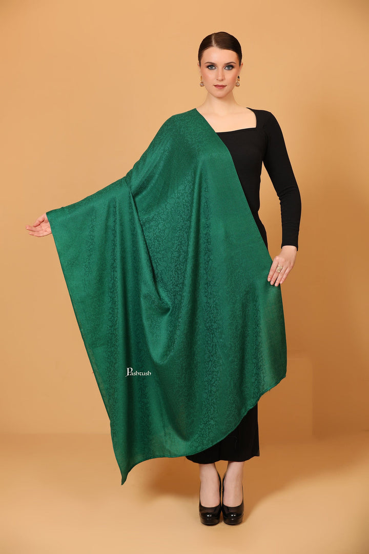 Pashtush India Womens Shawls Pashtush Womens Fine Wool Shawl, Self Paisley Weave, Extra Soft, Rich Green