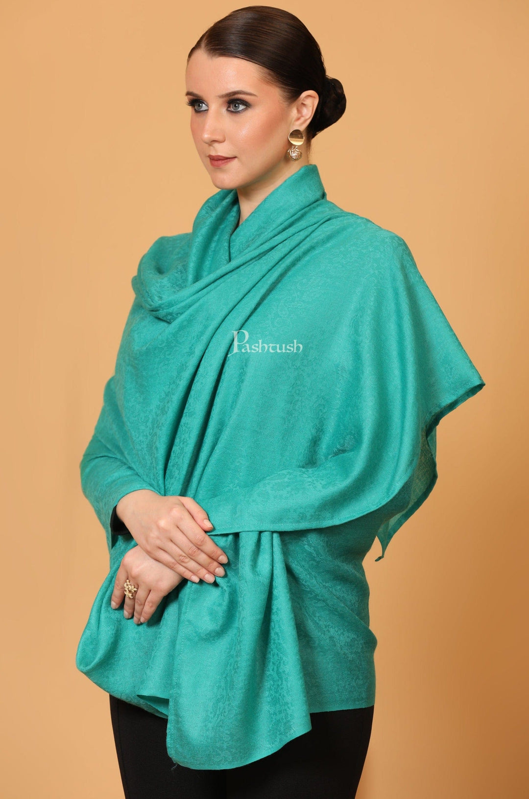 Pashtush India Womens Shawls Pashtush Womens Fine Wool Shawl, Self Paisley Weave, Extra Soft, Warm and Light, Arabic Green