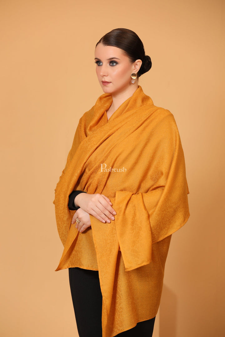 Pashtush India Womens Shawls Pashtush Womens Fine Wool Shawl, Self Paisley Weave, Extra Soft, Warm and Light, Mustard