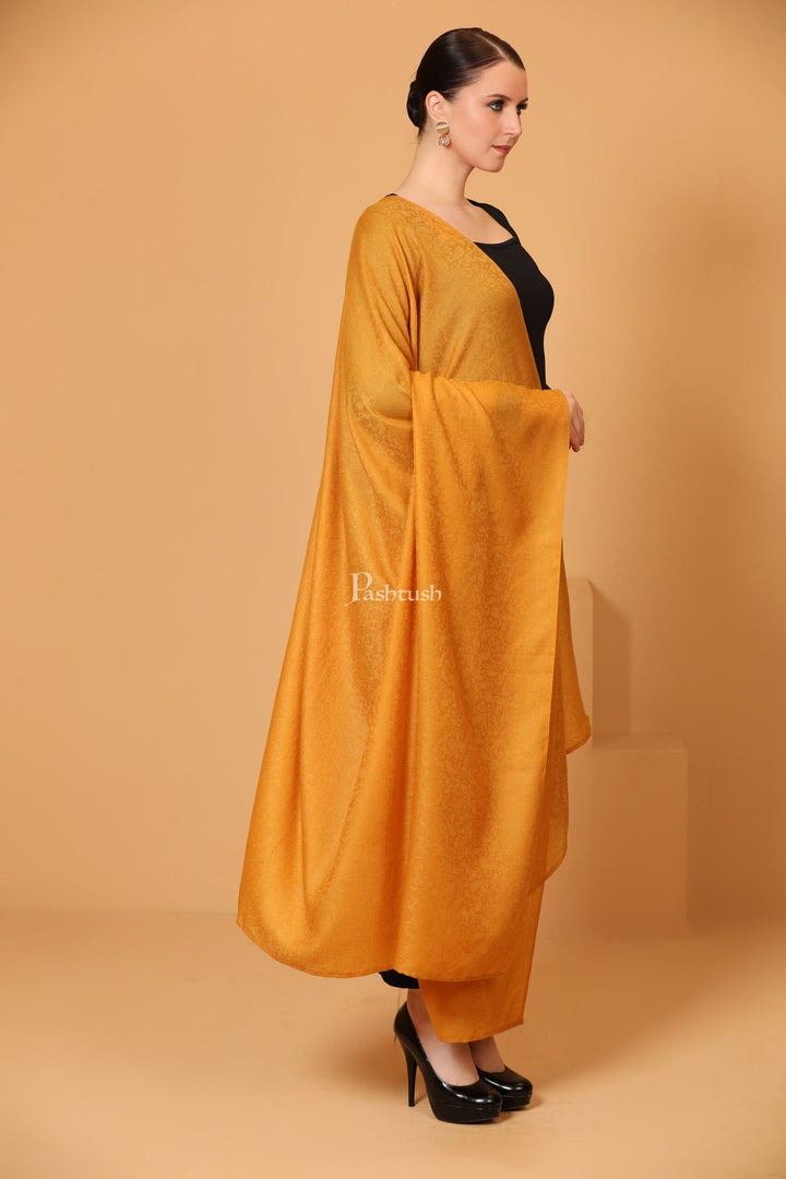 Pashtush India Womens Shawls Pashtush Womens Fine Wool Shawl, Self Paisley Weave, Extra Soft, Warm and Light, Mustard