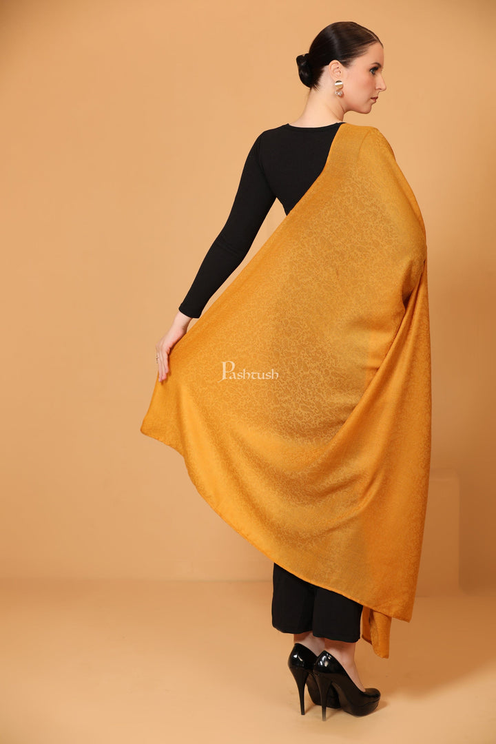 Pashtush India Womens Shawls Pashtush Womens Fine Wool Shawl, Self Paisley Weave, Extra Soft, Warm and Light, Mustard