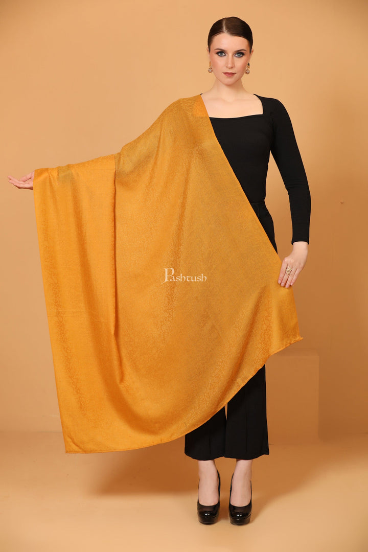 Pashtush India Womens Shawls Pashtush Womens Fine Wool Shawl, Self Paisley Weave, Extra Soft, Warm and Light, Mustard