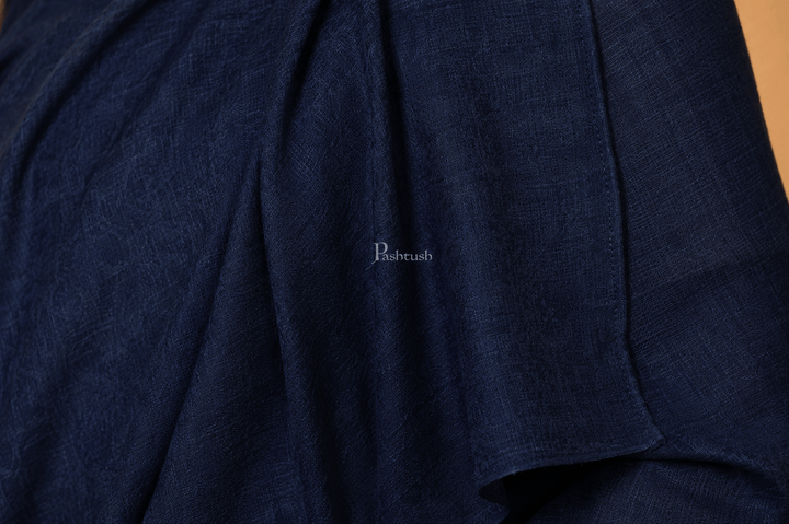 Pashtush India Womens Shawls Pashtush Womens Fine Wool Shawl, Self Paisley Weave, Extra Soft, Warm and Light, Navy Blue