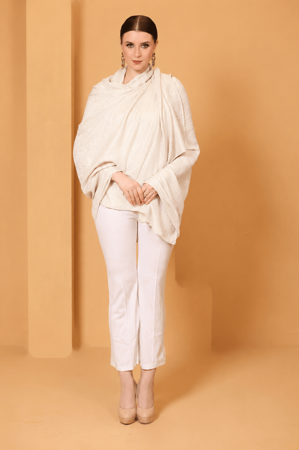 Pashtush India Womens Shawls Pashtush Womens Fine Wool Shawl, Self Paisley Weave, Extra Soft, Warm and Light, Off White