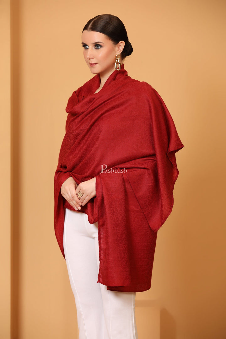 Pashtush India Womens Shawls Pashtush Womens Fine Wool Shawl, Self Paisley Weave, Extra Soft, Warm and Light Weight, Maroon