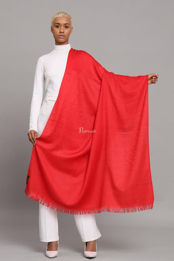 Pashtush India Womens Shawls Pashtush Womens Fine Wool Shawl, Self Paisley Woven Design Design, Scarlet Red