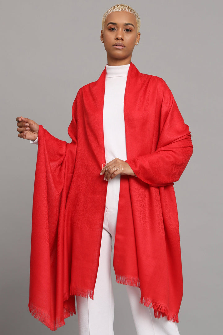 Pashtush India Womens Shawls Pashtush Womens Fine Wool Shawl, Self Paisley Woven Design Design, Scarlet Red