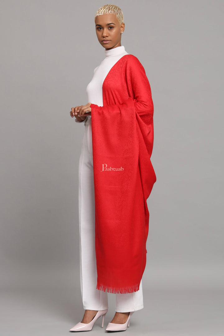 Pashtush India Womens Shawls Pashtush Womens Fine Wool Shawl, Self Paisley Woven Design Design, Scarlet Red